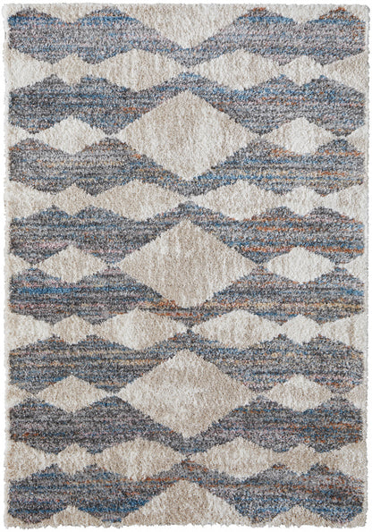 4' X 6' Ivory Gray And Blue Chevron Power Loom Stain Resistant Area Rug