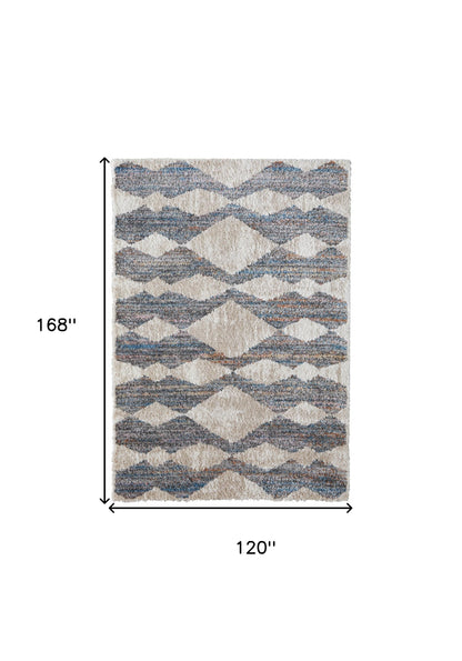 4' X 6' Ivory Gray And Blue Chevron Power Loom Stain Resistant Area Rug