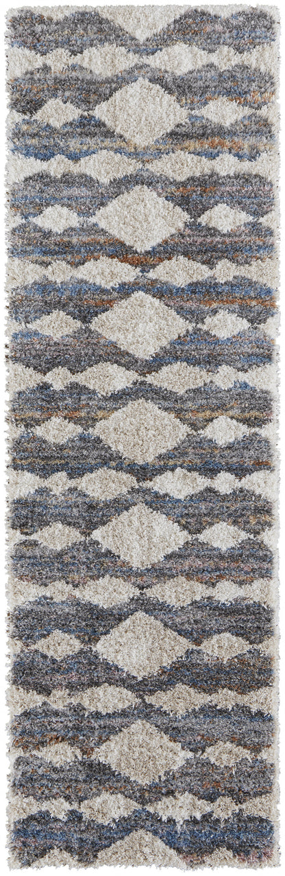 4' X 6' Ivory Gray And Blue Chevron Power Loom Stain Resistant Area Rug