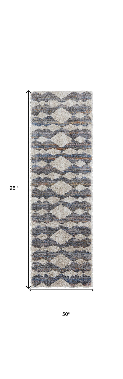 4' X 6' Ivory Gray And Blue Chevron Power Loom Stain Resistant Area Rug