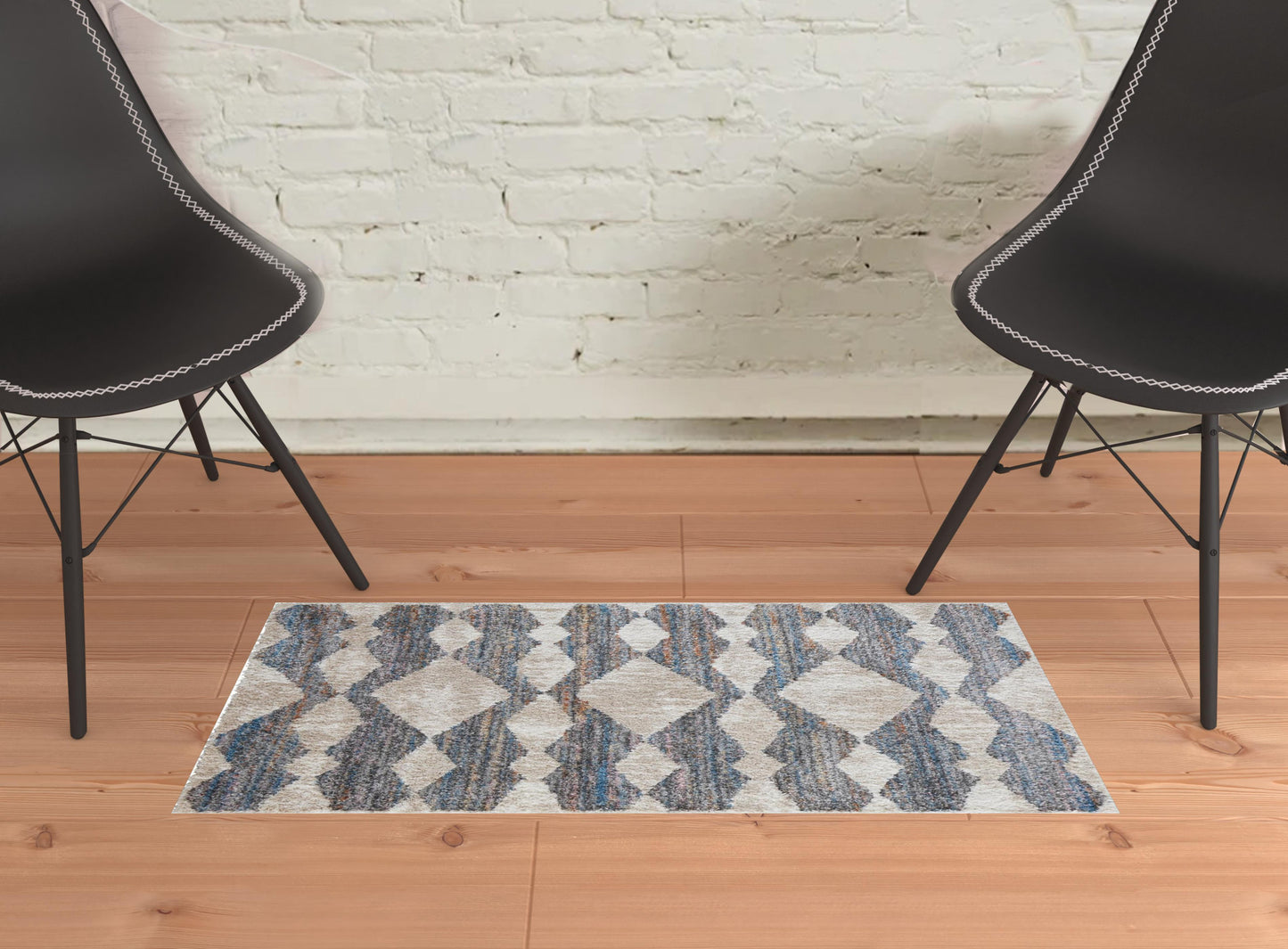 4' X 6' Ivory Gray And Blue Chevron Power Loom Stain Resistant Area Rug