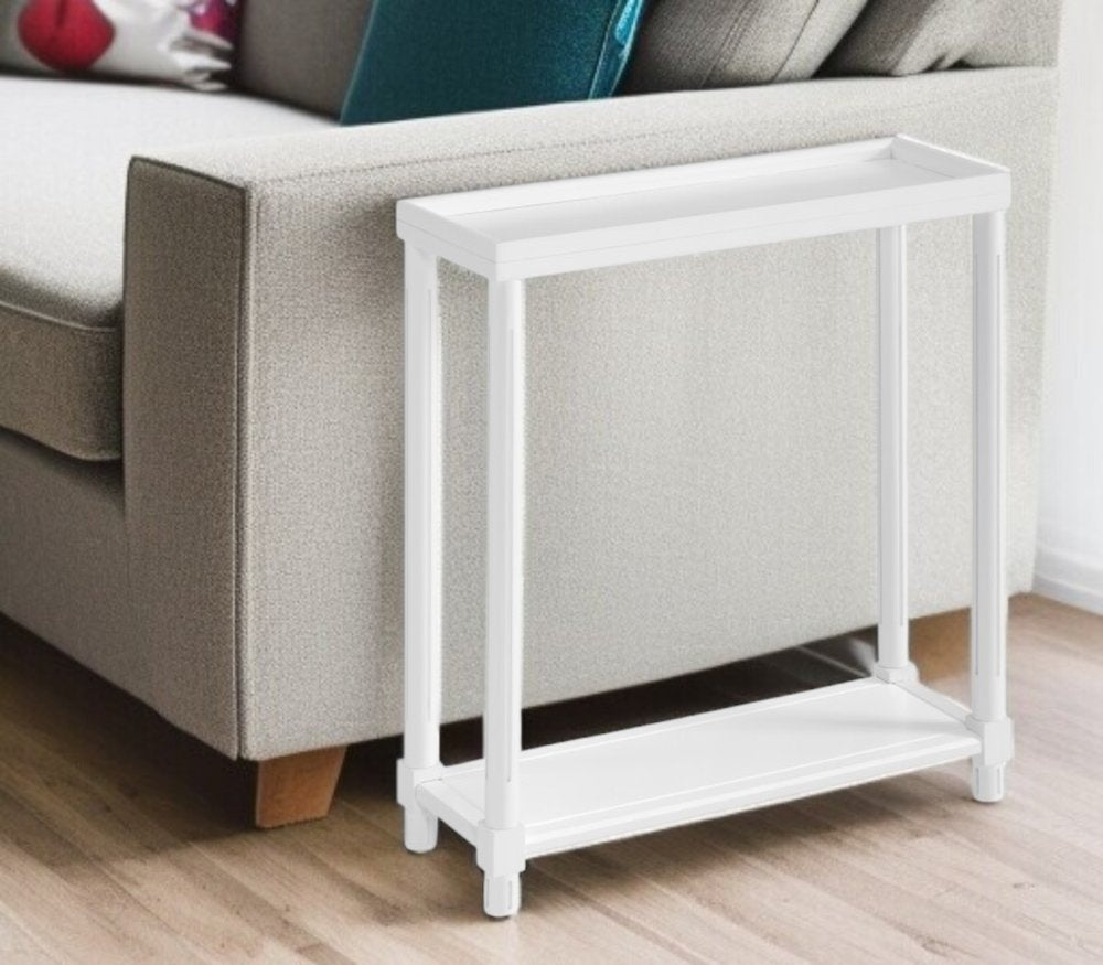 Set Of Two 24" White Wood Rectangular End Tables With Shelf