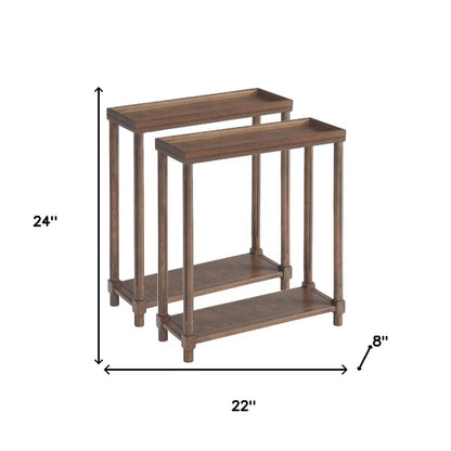 Set Of Two 24" Brown Wood Rectangular End Tables With Shelf