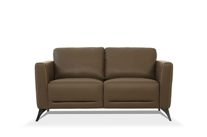 59" Brown And Silver Leather Loveseat