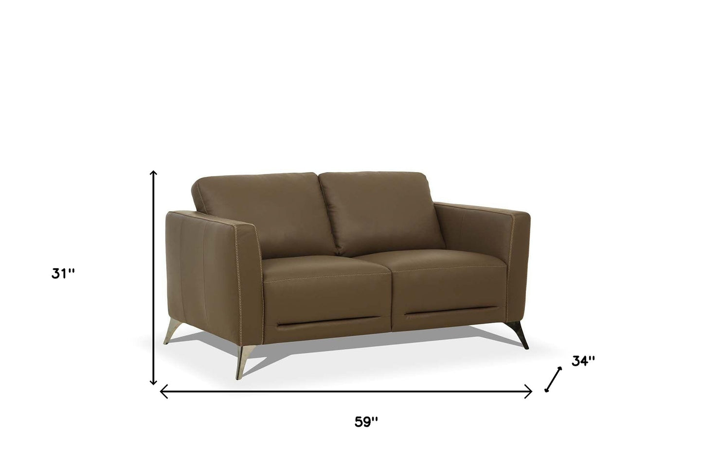 59" Brown And Silver Leather Loveseat