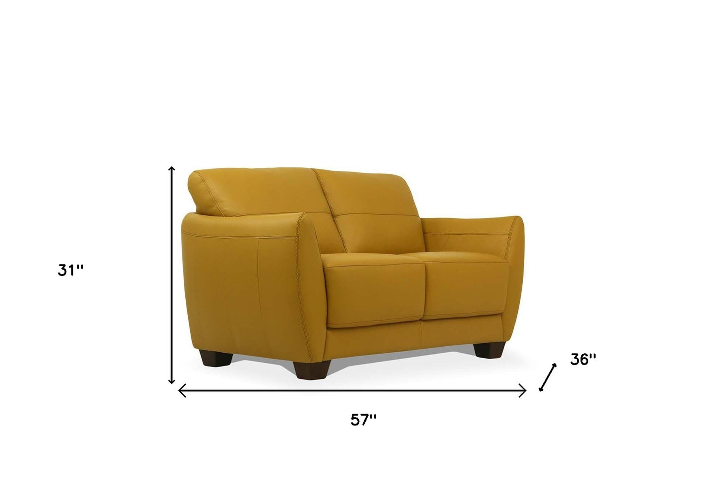 57" Mustard And Brown Leather Loveseat