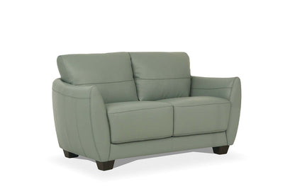 57" Green Blue And Espresso Leather Loveseat