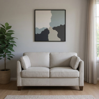 59" Off White And Brown Leather Loveseat