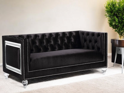 67" Black And Silver Velvet Loveseat and Toss Pillows