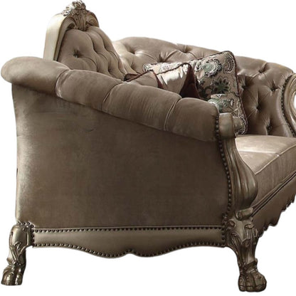 73" Bone Velvet Loveseat and Toss Pillows