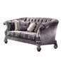 76" Purple And Platinum Velvet Loveseat and Toss Pillows