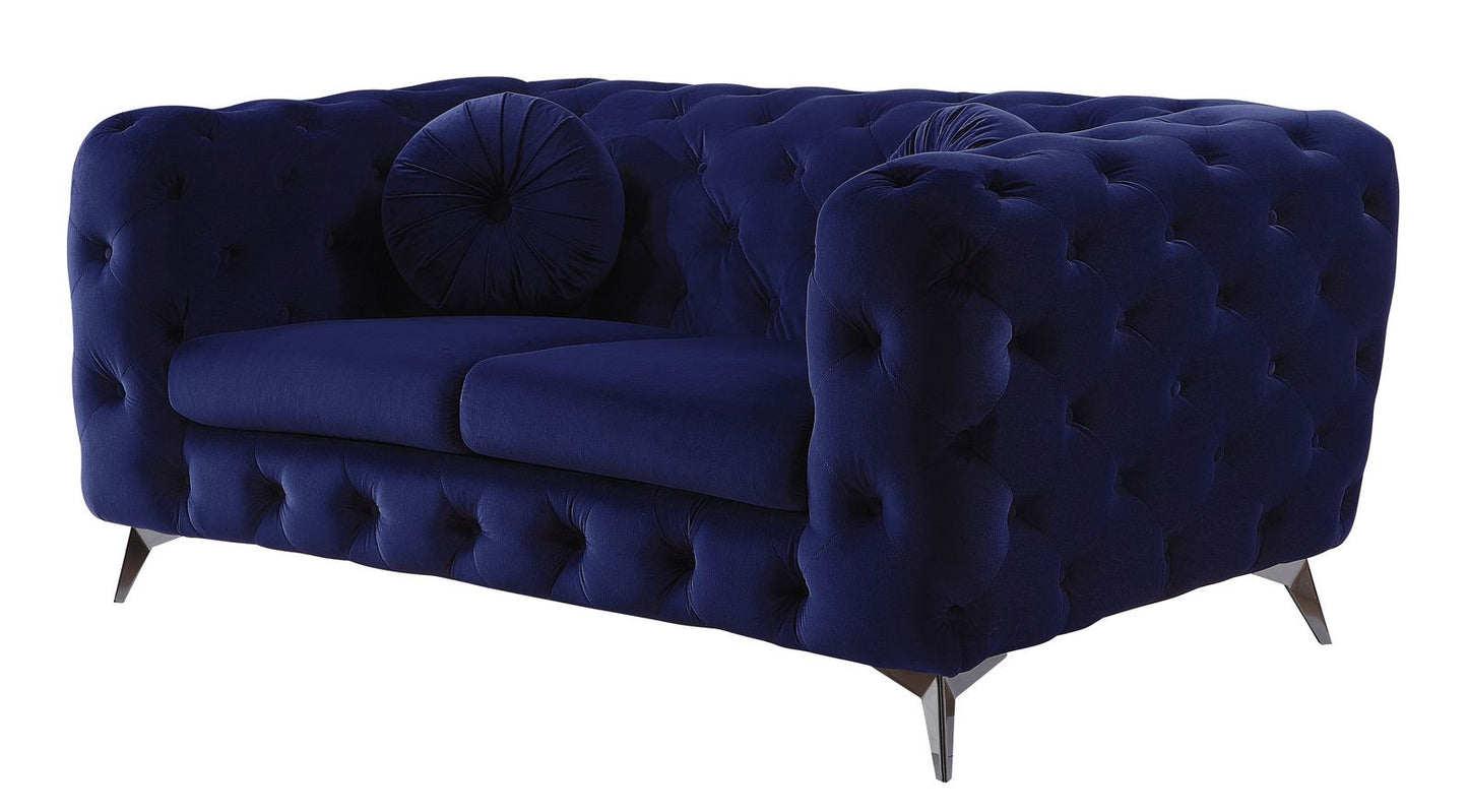 72" Blue And Silver Velvet Loveseat