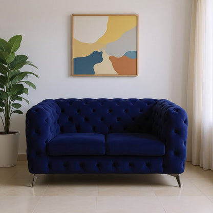 72" Blue And Silver Velvet Loveseat