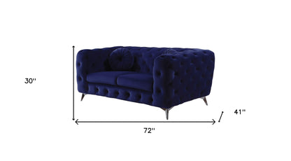 72" Blue And Silver Velvet Loveseat