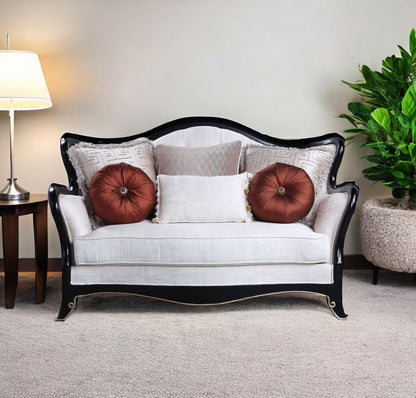 66" Beige And Black Cotton Blend Loveseat and Toss Pillows