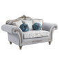 76" Light Gray And Platinum Linen Loveseat and Toss Pillows