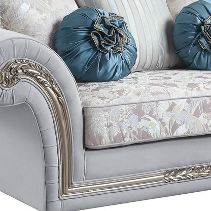 76" Light Gray And Platinum Linen Loveseat and Toss Pillows