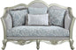 66" Light Gray And Champagne Linen Damask Loveseat and Toss Pillows