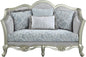 66" Light Gray And Champagne Linen Damask Loveseat and Toss Pillows