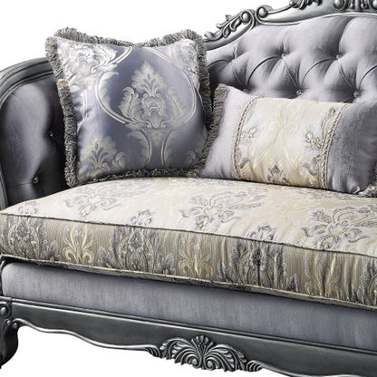 65" Gray And Platinum Silk Blend Loveseat and Toss Pillows