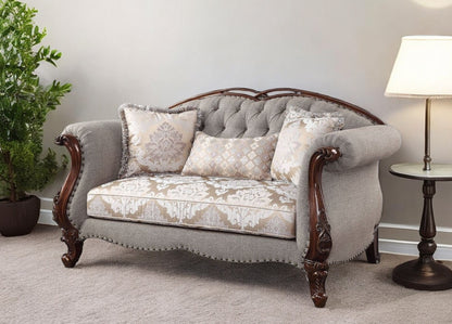 72" Beige And Dark Brown Linen Loveseat and Toss Pillows