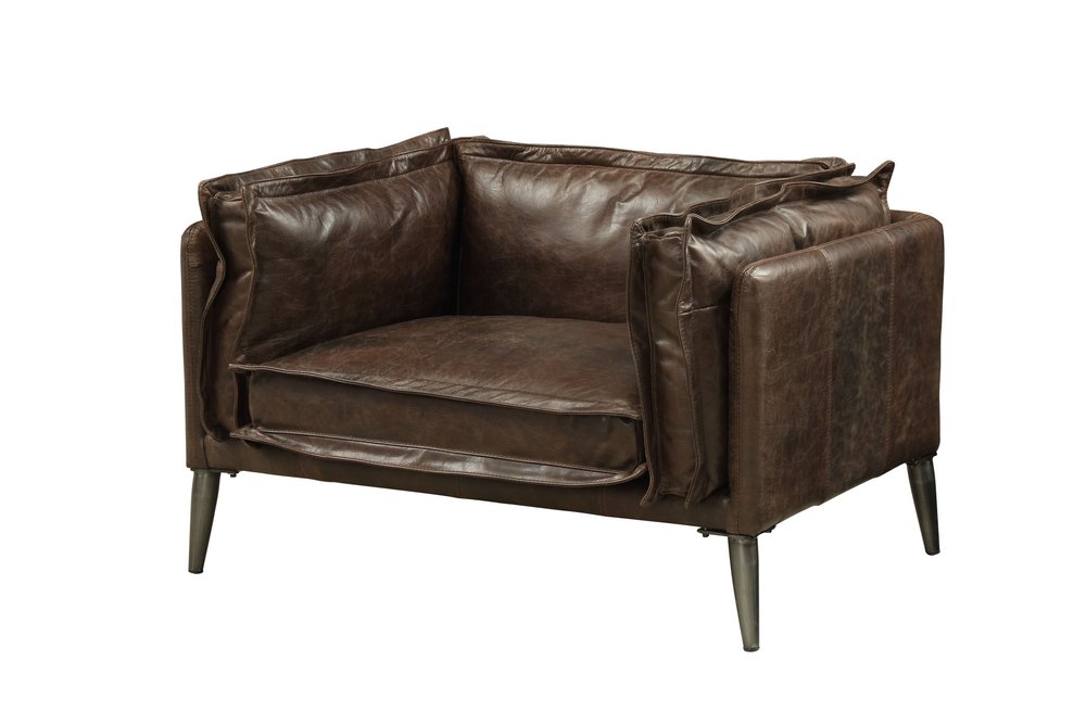 47" Brown and Black Top Grain Leather Chair and a Half