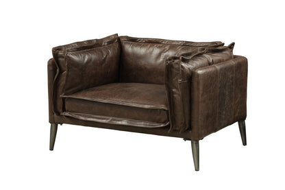 47" Brown and Black Top Grain Leather Chair and a Half