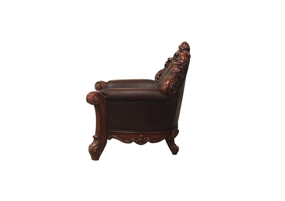 48" Dark Brown Faux Leather Tufted Chesterfield Chair And Toss Pillow