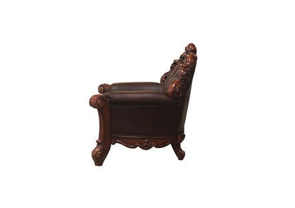 48" Dark Brown Faux Leather Tufted Chesterfield Chair And Toss Pillow