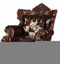50" Espresso Faux Leather Tufted Wingback Chair And Toss Pillow