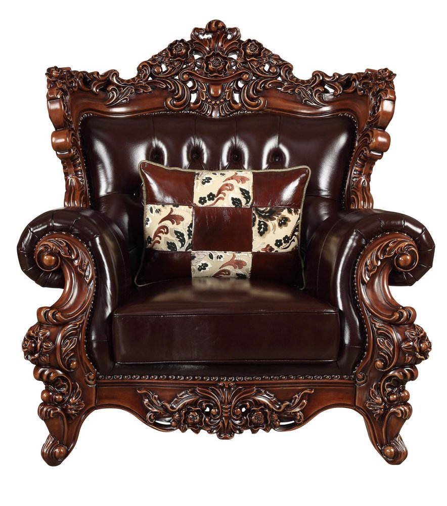 50" Espresso Faux Leather Tufted Wingback Chair And Toss Pillow