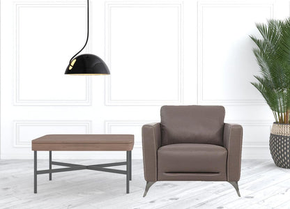 35" Taupe and Black Genuine Leather Arm Chair