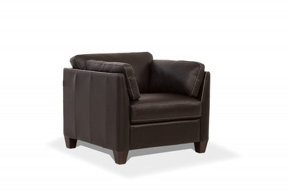 36" Chocolate and Black Genuine Leather Arm Chair