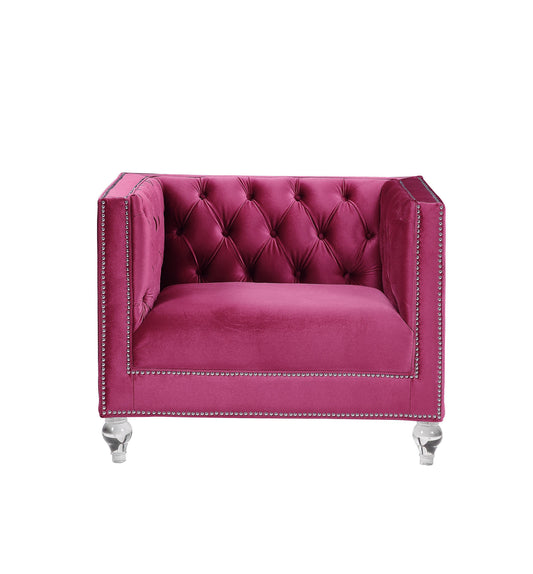 40" Burgundy Velvet And Black Tufted Arm Chair