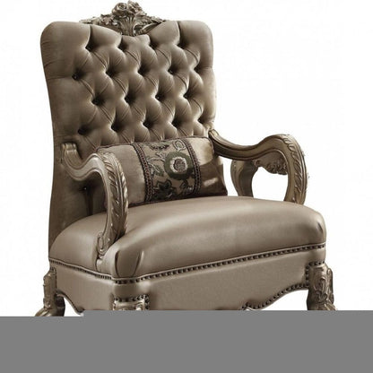 34" Bone and Gold Velvet Tufted Chesterfield Chair And Toss Pillow