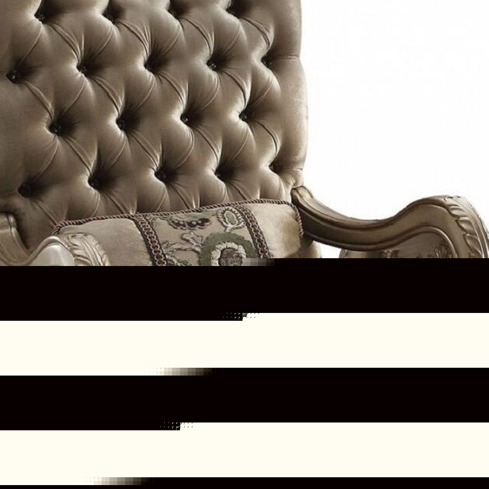 34" Bone and Gold Velvet Tufted Chesterfield Chair And Toss Pillow