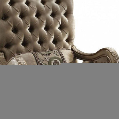 34" Bone and Gold Velvet Tufted Chesterfield Chair And Toss Pillow
