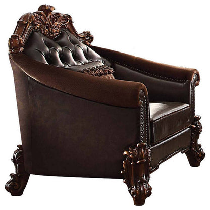 43" Dark Brown Faux Leather Tufted Chesterfield Chair And Toss Pillow