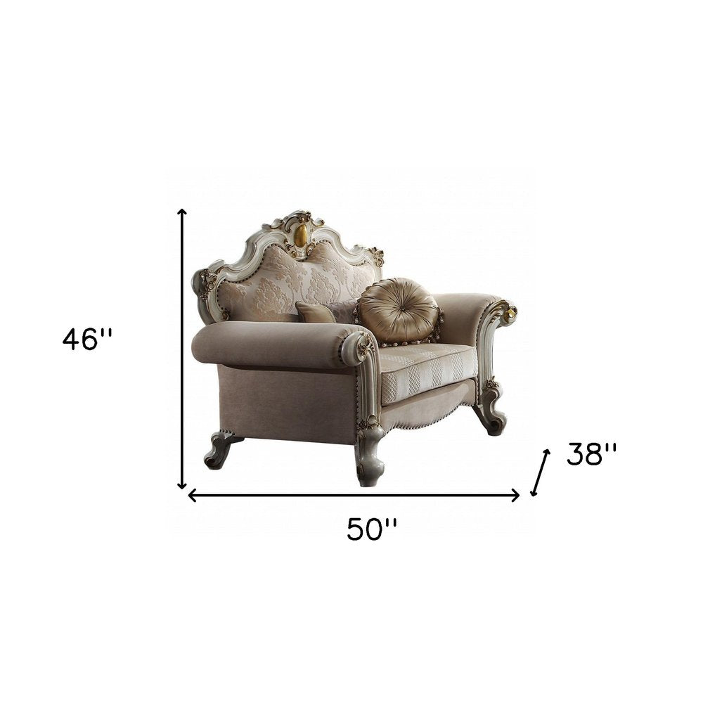 50" Pearl Fabric Floral Arm Chair And Toss Pillows