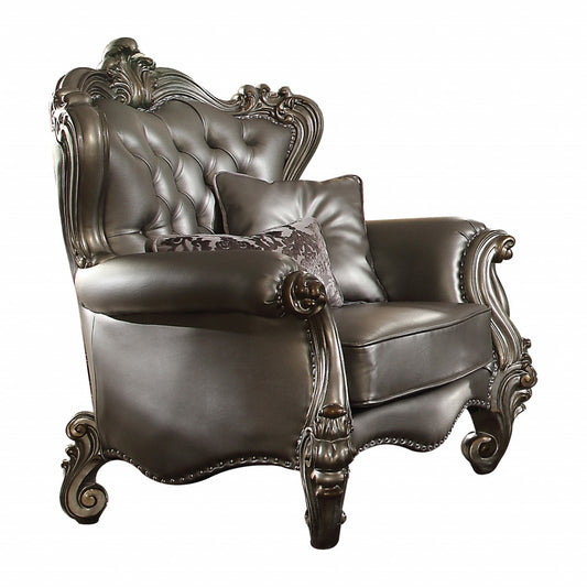 44" Silver and Platinum Faux Leather Tufted Wingback Chair