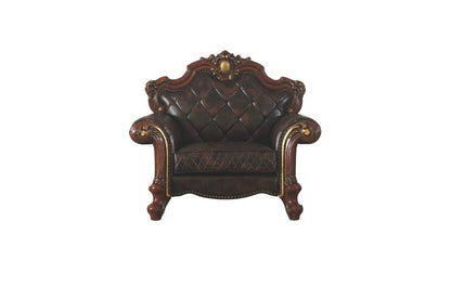 50" Chocolate Faux Leather Tufted Chesterfield Chair And Toss Pillow