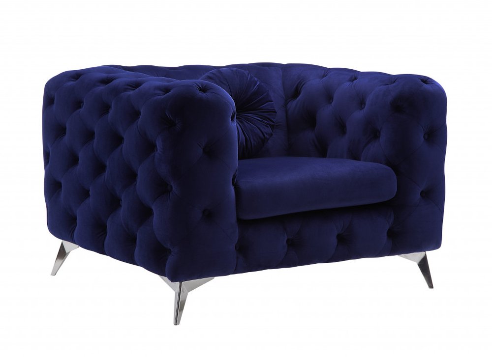 41" Blue and Black Fabric Tufted Arm Chair