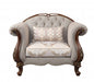 48" Beige and Brown Fabric Floral Arm Chair