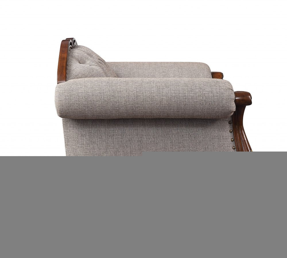 48" Beige and Brown Fabric Floral Arm Chair