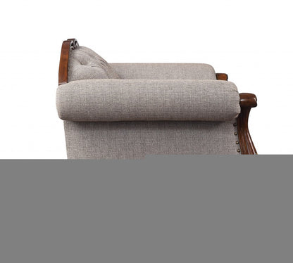 48" Beige and Brown Fabric Floral Arm Chair
