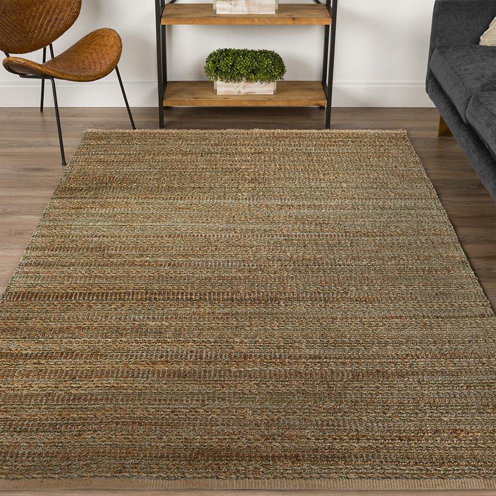 5' X 8' Green Abstract Hand Woven Non Skid Area Rug