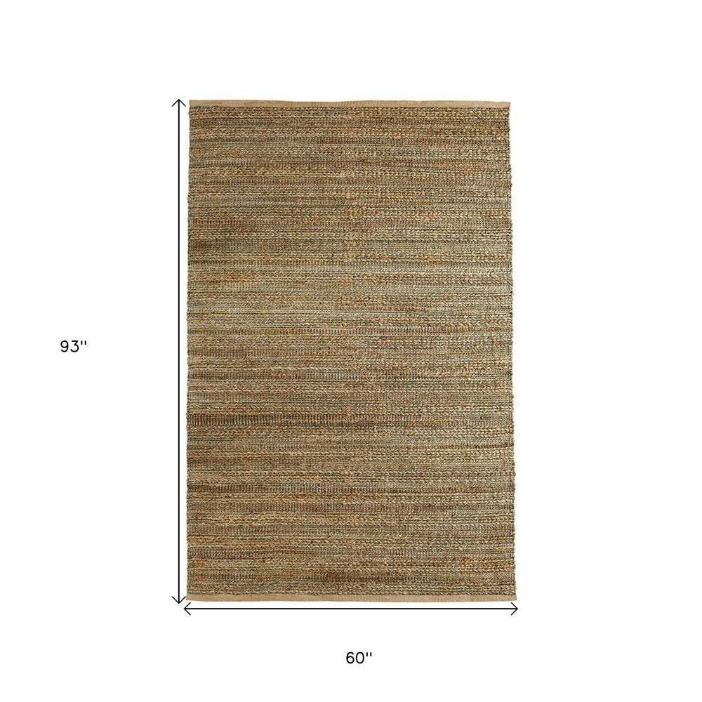 5' X 8' Green Abstract Hand Woven Non Skid Area Rug