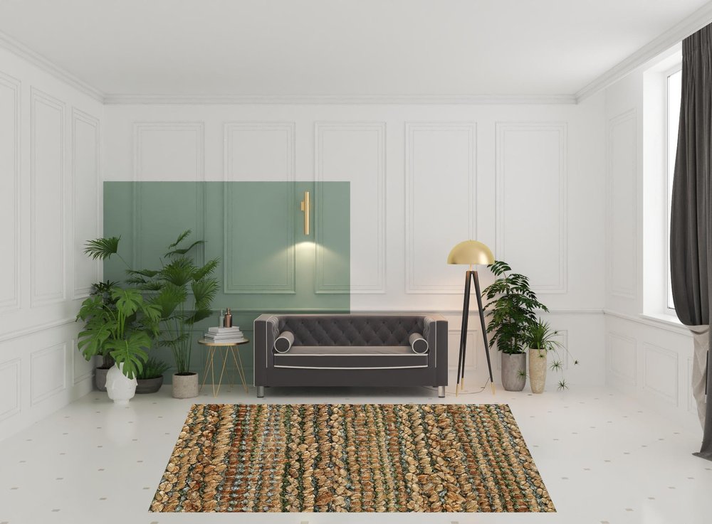 5' X 8' Green Abstract Hand Woven Non Skid Area Rug