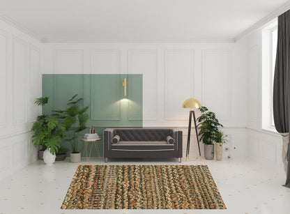 5' X 8' Green Abstract Hand Woven Non Skid Area Rug