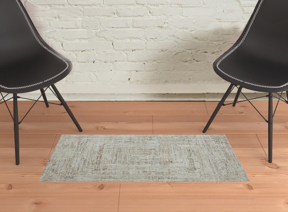 2' X 3' Beige Abstract Distressed Area Rug